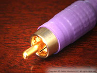 Cable Solutions "Signature Series 77" RCA Connector, closeup view of the beryllium copper pressure fingers