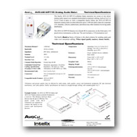 Intelix AVO-A2-WP110 Stereo Audio Wallplate Balun tech specs - click to download PDF