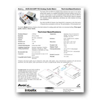 Intelix AVO-A4-WP110 Dual Stereo Audio Wallplate Balun tech specs - click to download PDF
