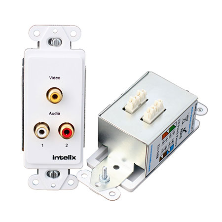 Intelix AVO-V1A2-WP110 Composite Video / Stereo Audio Wallplate Balun w/ 110 Termination